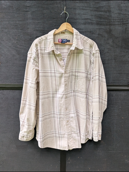 Chaps Other - Chaps Men’s Corduroy Cream Plaid Button-Down Shirt with Light Brown Stripes